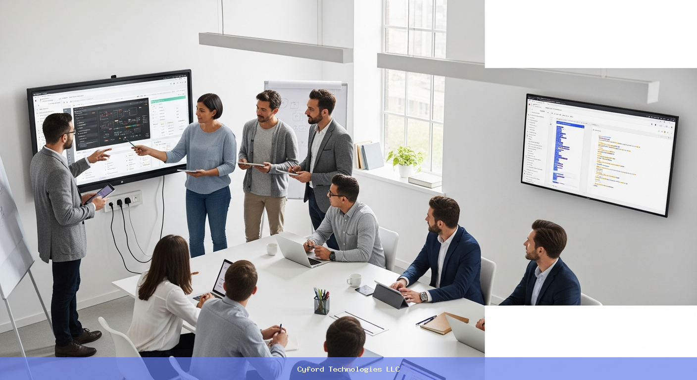 collaborative modern tech team meeting in bright office